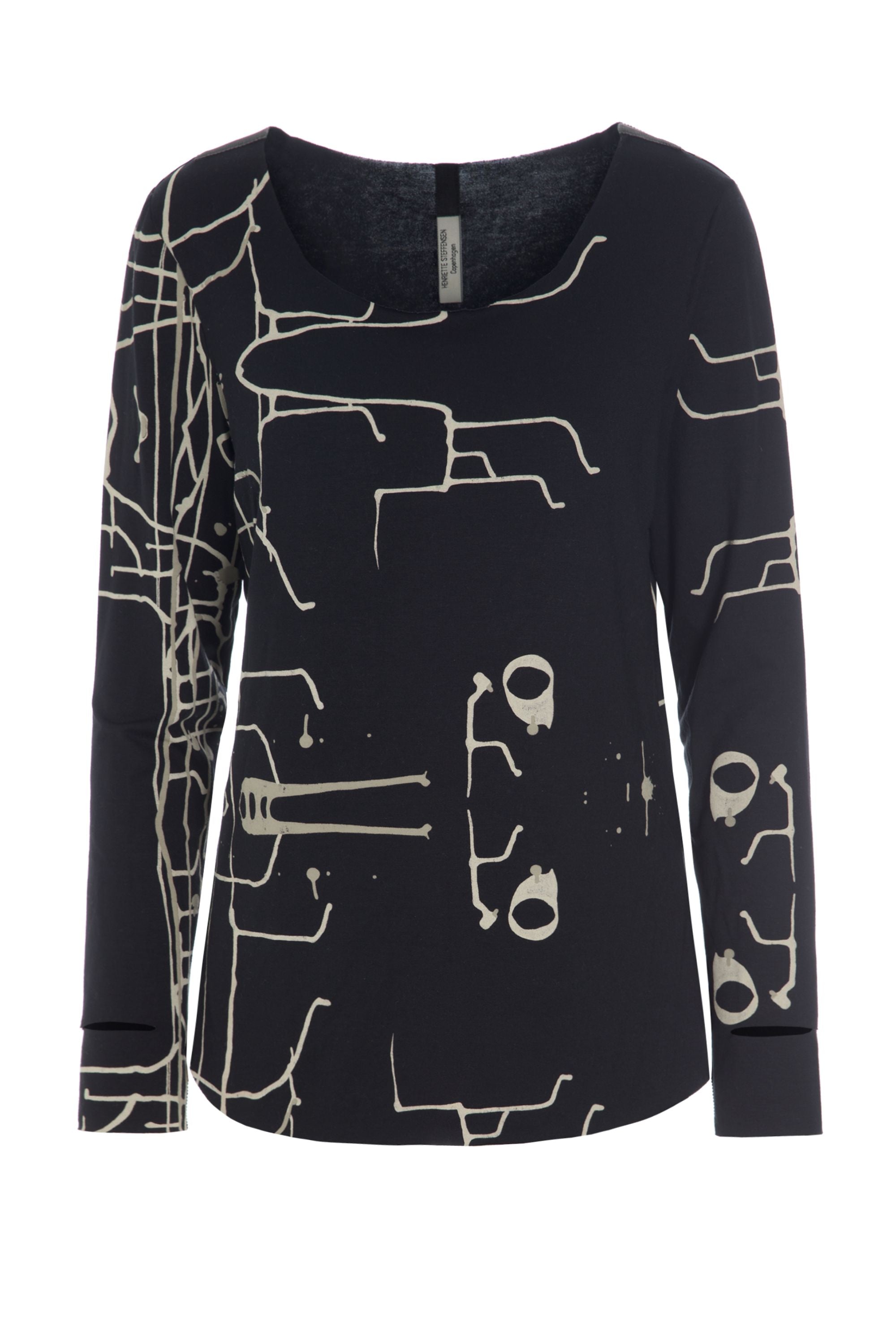 HENRIETTE STEFFENSEN COPENHAGEN YOGA BLUSE - 96042 BLUSER jersey YOGA ART PRINT BLACK 100