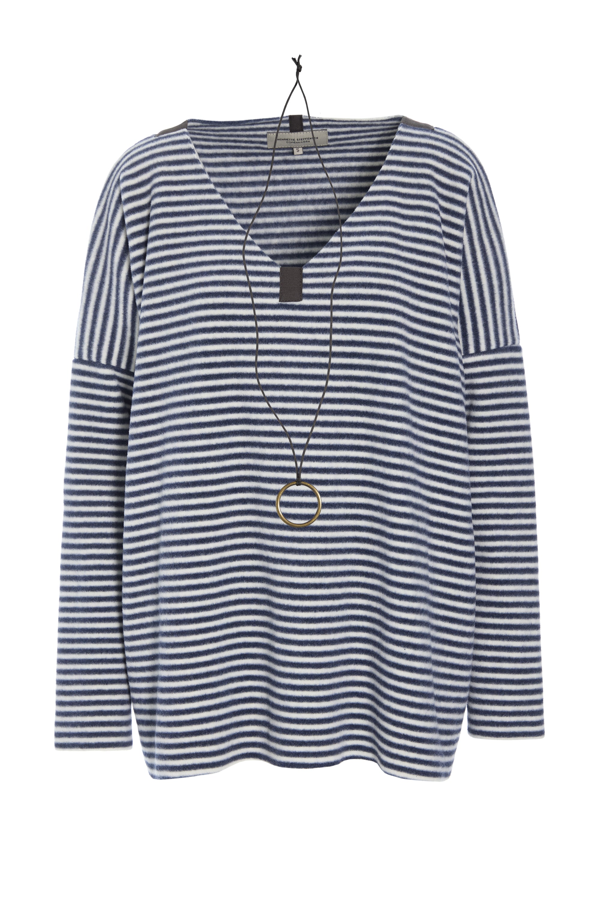 HENRIETTE STEFFENSEN COPENHAGEN BLUSE V-HALS - 1336 BLUSER STRIPES DENIM & KIT 667