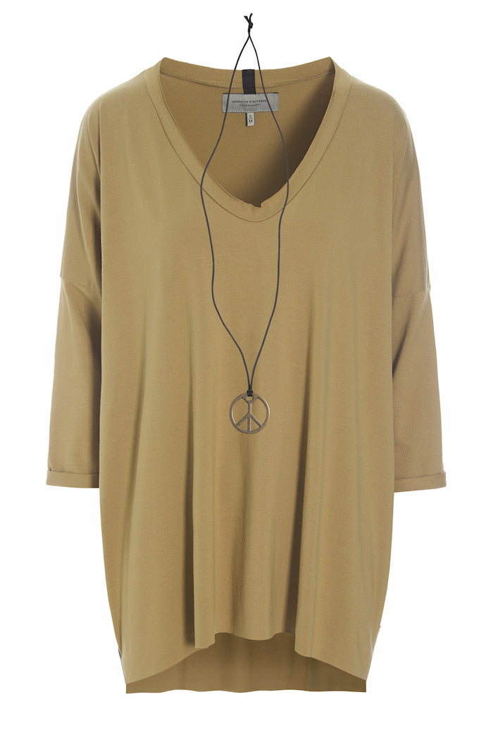 HENRIETTE STEFFENSEN COPENHAGEN OVERSIZED BLUSE V-HALS - 96078 BLUSER OLIVE 655