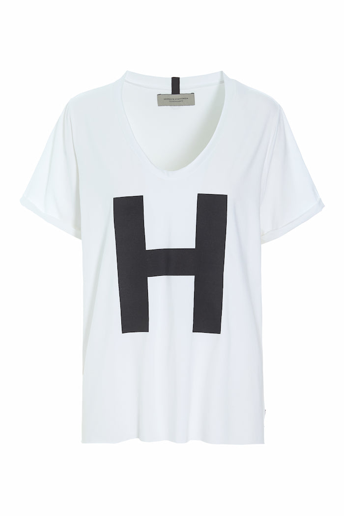 HENRIETTE STEFFENSEN COPENHAGEN BLUSE V-HALS PRINT - 96082H T-SHIRTS WHITE 816