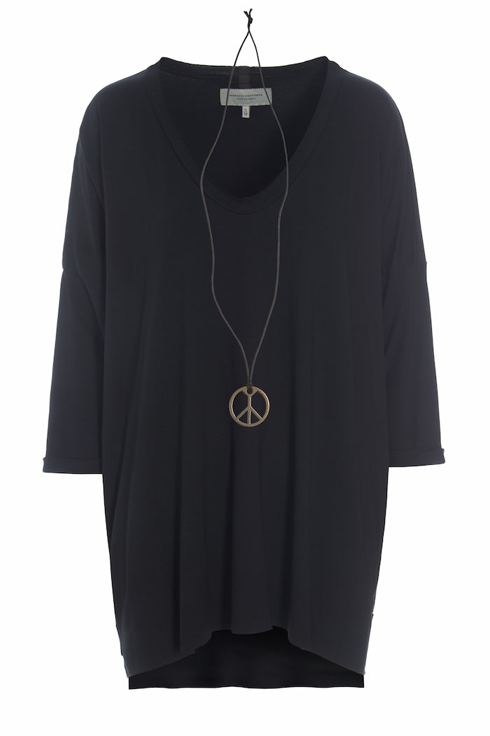 HENRIETTE STEFFENSEN COPENHAGEN OVERSIZED BLUSE V-HALS - 96078 BLUSER BLACK 900