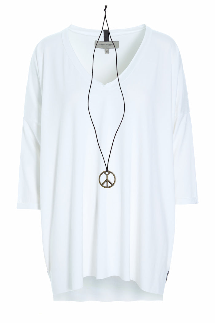 HENRIETTE STEFFENSEN COPENHAGEN OVERSIZED BLUSE V-HALS - 96078 BLUSER WHITE 816
