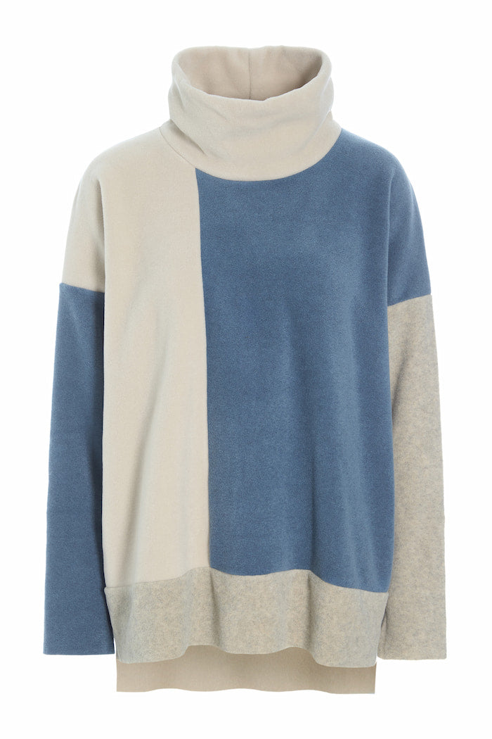 HENRIETTE STEFFENSEN COPENHAGEN PULLOVER PATCH - 1380 BLUSER DUSTY BLUE/KIT/SAND 732