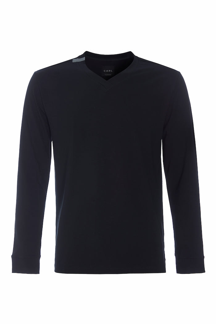 CARL BY STEFFENSEN COPENHAGEN T-SHIRT MED V-HALS LANGÆRMET - 1021C T-SHIRTS BLACK 900