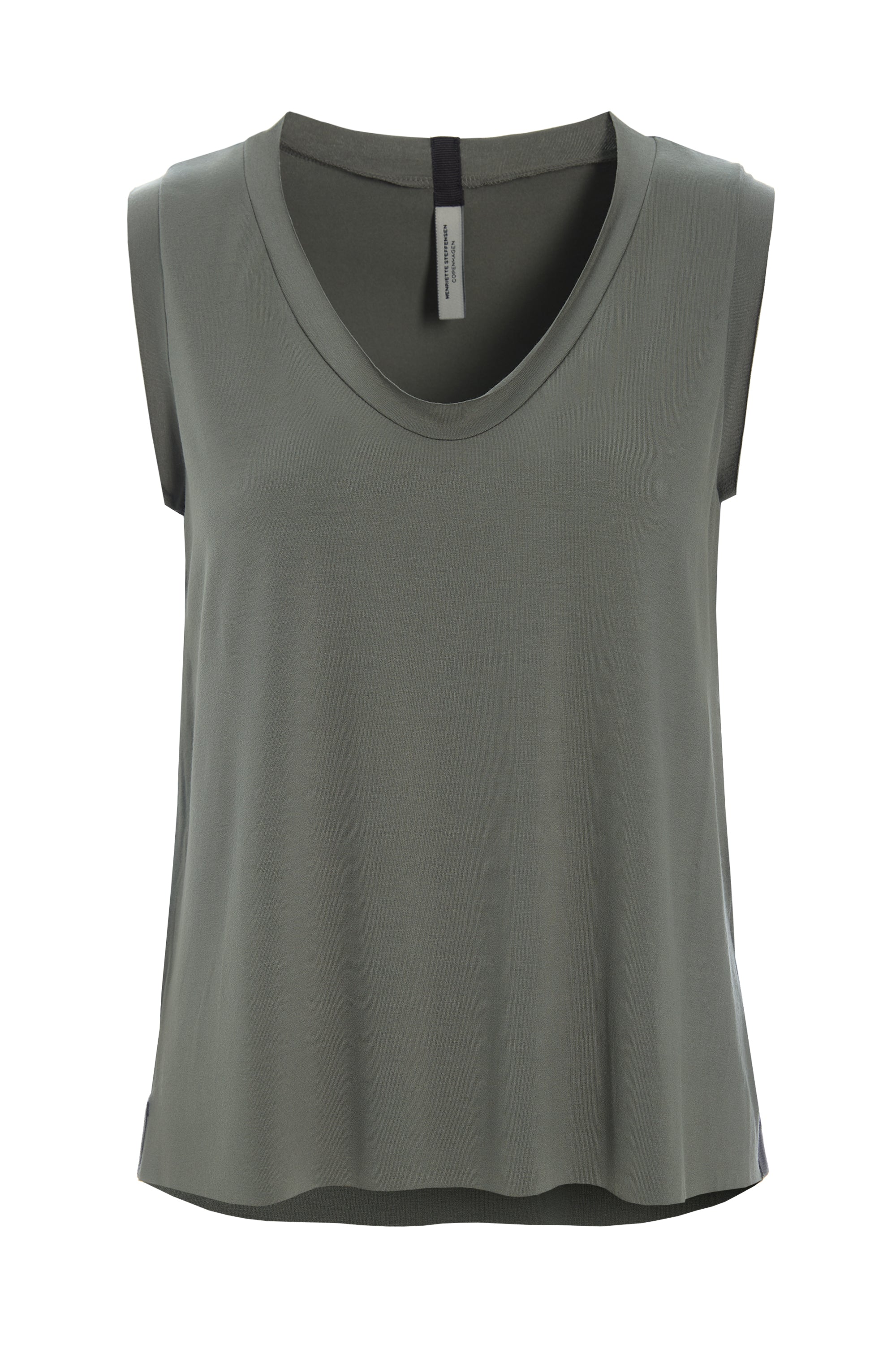 HENRIETTE STEFFENSEN COPENHAGEN TOP V-HALS - 96102 T-SHIRTS DUSTY GREEN 609
