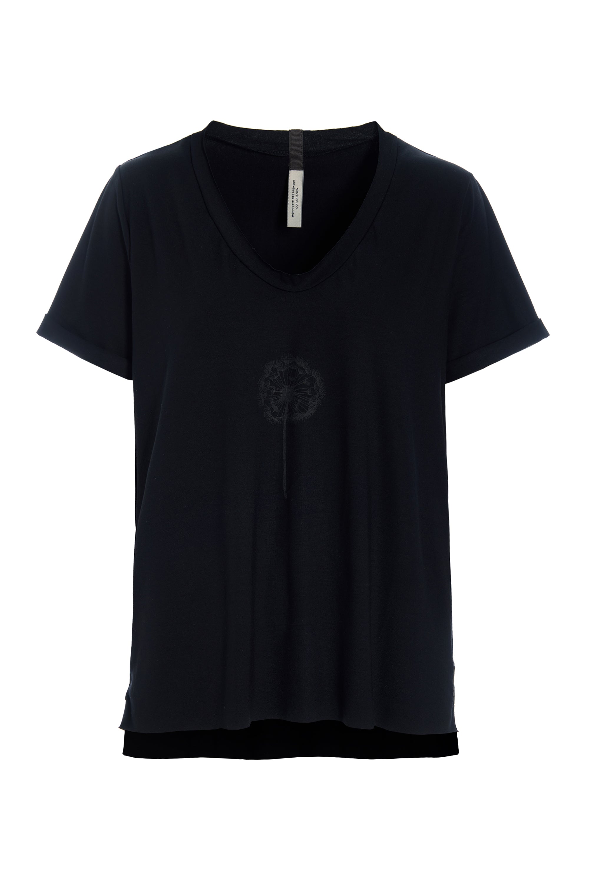 HENRIETTE STEFFENSEN COPENHAGEN V-NECK TEE FLOWER - 96105 FLOWER T-SHIRTS BLACK 900