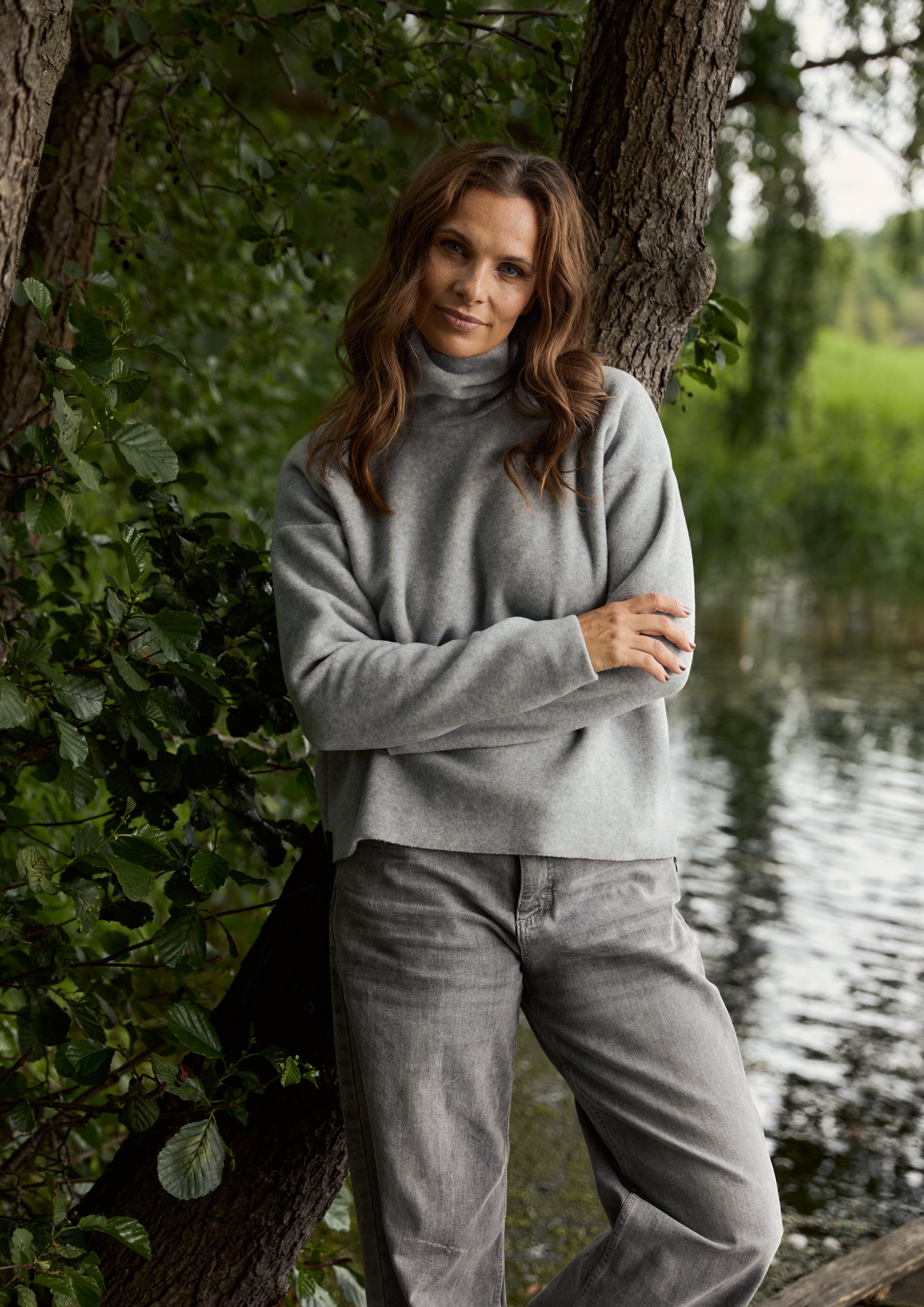 HENRIETTE STEFFENSEN COPENHAGEN BLUSE HØJ HALS - 1360 BLUSER LIGHT GREY 876