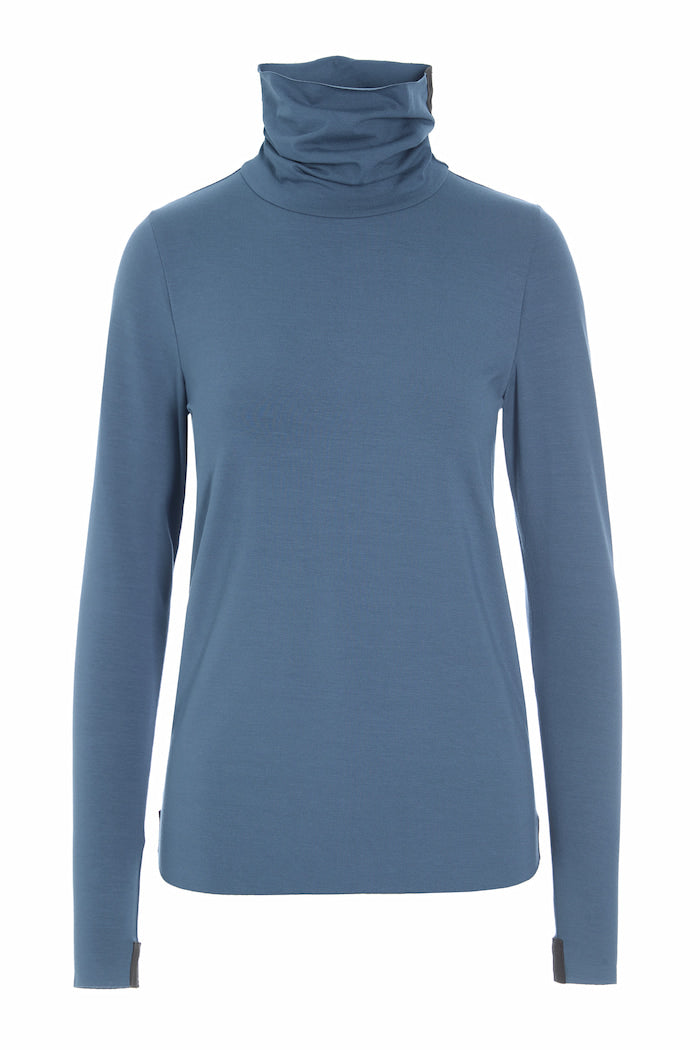 HENRIETTE STEFFENSEN COPENHAGEN BLUSE HØJ HALS - 96079 BLUSER DUSTY BLUE 794