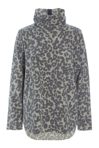 BLUSE MED HØJ HALS - 1348P - LEOPARD grey