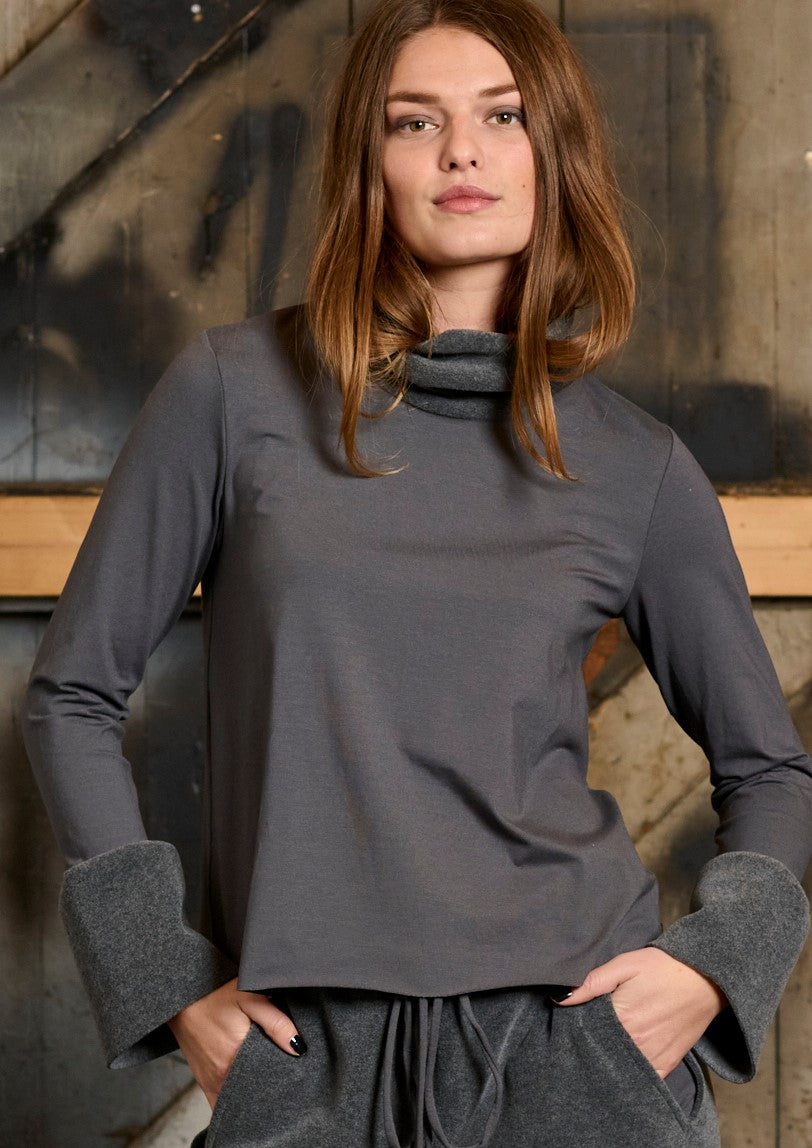HENRIETTE STEFFENSEN COPENHAGEN BLUSE MED HØJ HALS - 6037MIX BLUSER GREY/GREY 649