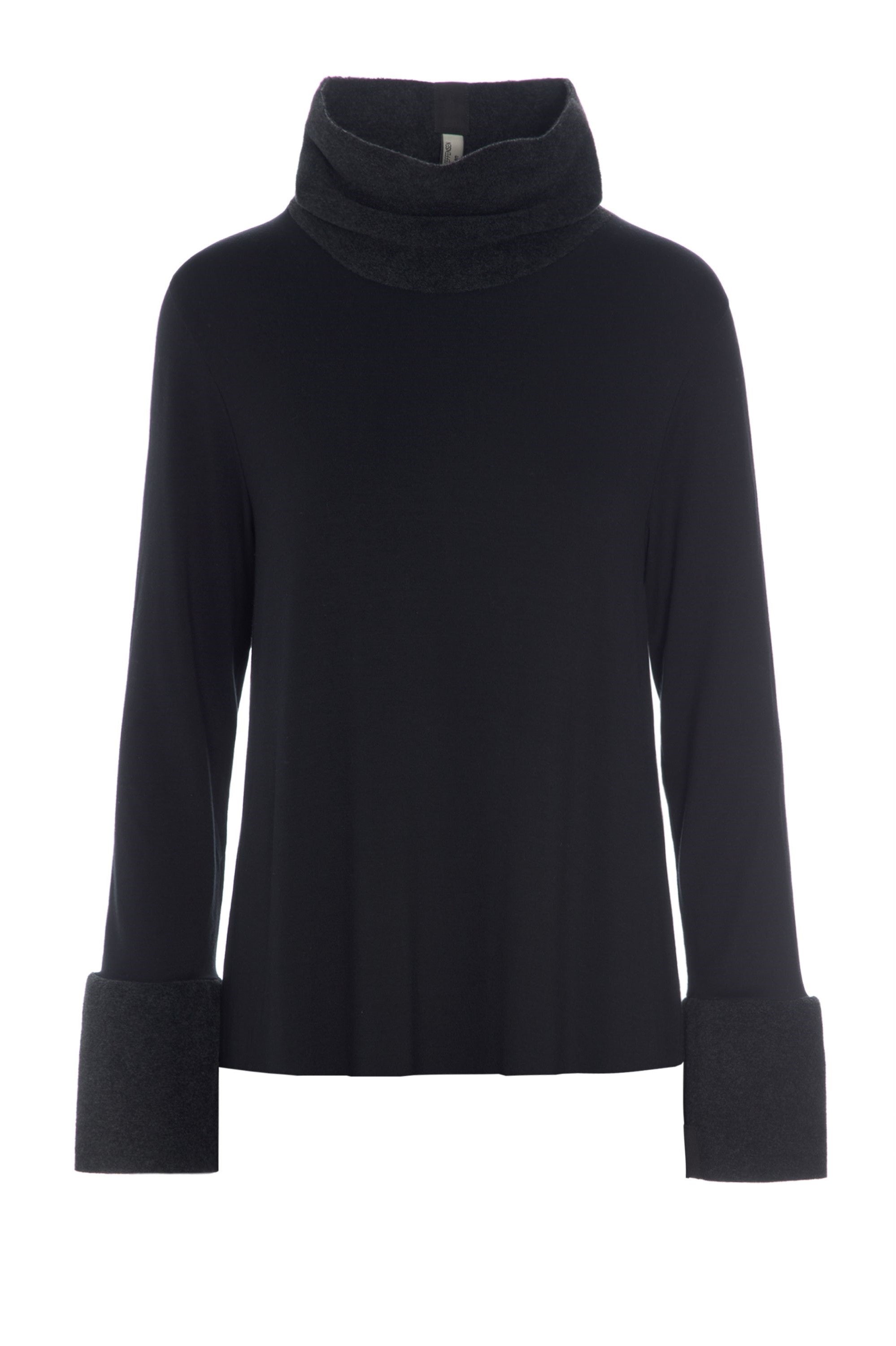 HENRIETTE STEFFENSEN COPENHAGEN BLUSE MED HØJ HALS - 6037MIX BLUSER SOFT BLACK/BLACK 915