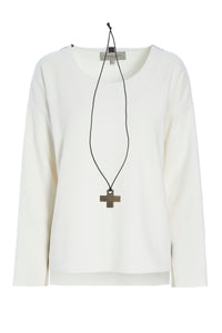BLUSE MED RUND HALS - 1355 - OFF WHITE