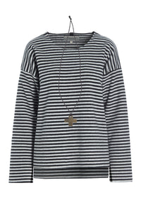 BLUSE MED RUND HALS - 1355 - STRIPES B&W