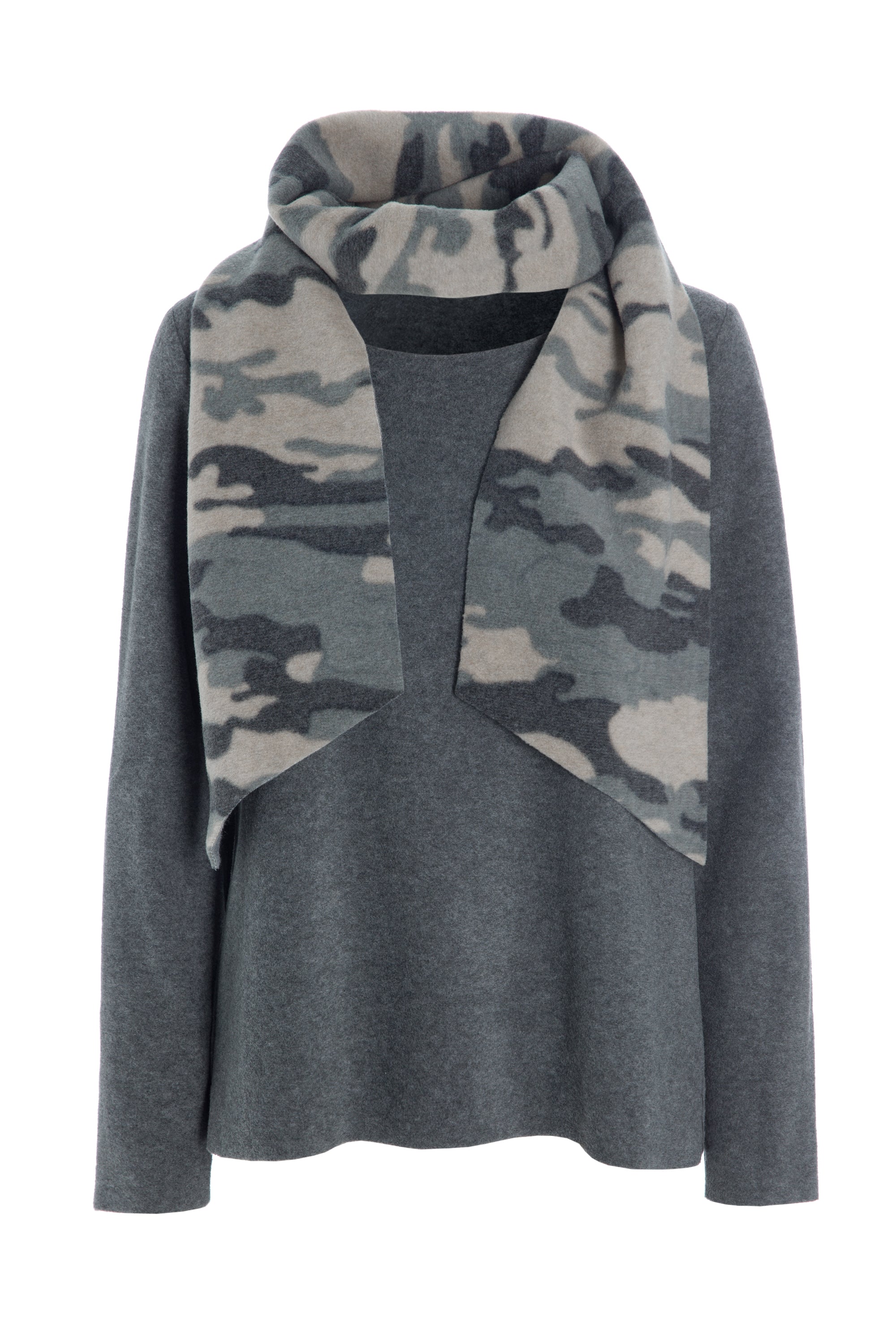 HENRIETTE STEFFENSEN COPENHAGEN BLUSE MED TØRKLÆDE - 1325 BLUSER GREY/CAMUFLAGE 903