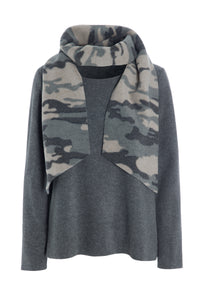 BLUSE MED TØRKLÆDE - 1325 - GREY/CAMUFLAGE