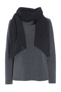 BLUSE MED TØRKLÆDE - 1325 - GREY/SOFT BLACK