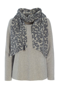 BLUSE MED TØRKLÆDE - 1325 - SAND / LEOPARD