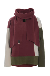 BLUSE PATCH MED TØRKLÆDE - 1412 - BORDEAUX/KIT/MOSS