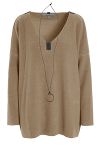 BLUSE V-HALS - 1336 - CAMEL