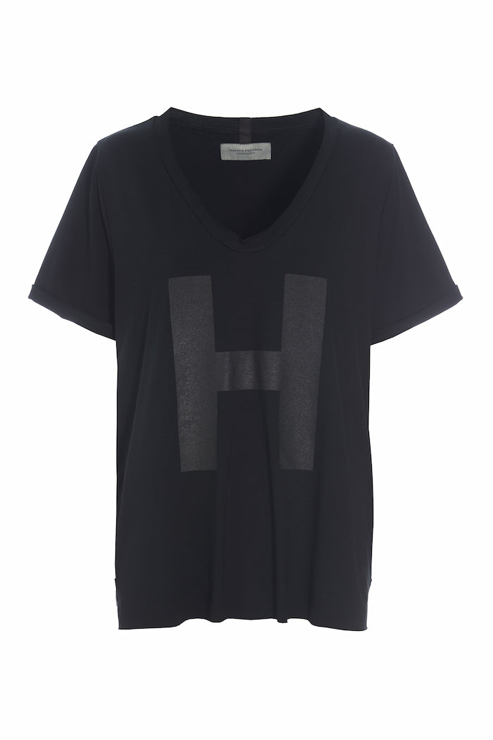 HENRIETTE STEFFENSEN COPENHAGEN BLUSE V-HALS PRINT - 96082H T-SHIRTS BLACK 900
