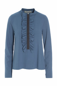 BLUSE m/flæser - 96090 - DUSTY BLUE