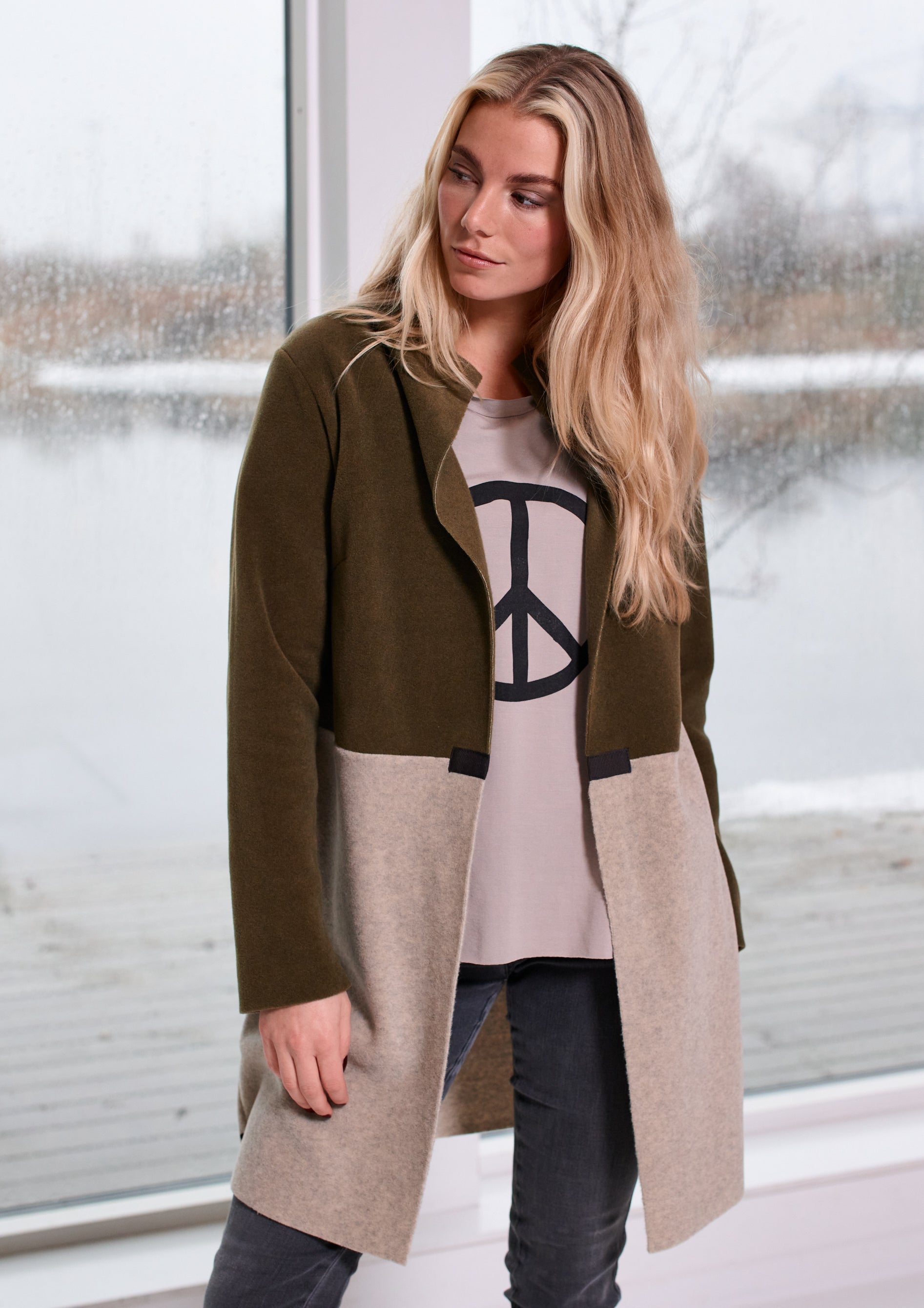 HENRIETTE STEFFENSEN COPENHAGEN CARDIGAN 2 FARVET - 7133 CARDIGANS MOSS/SAND 952