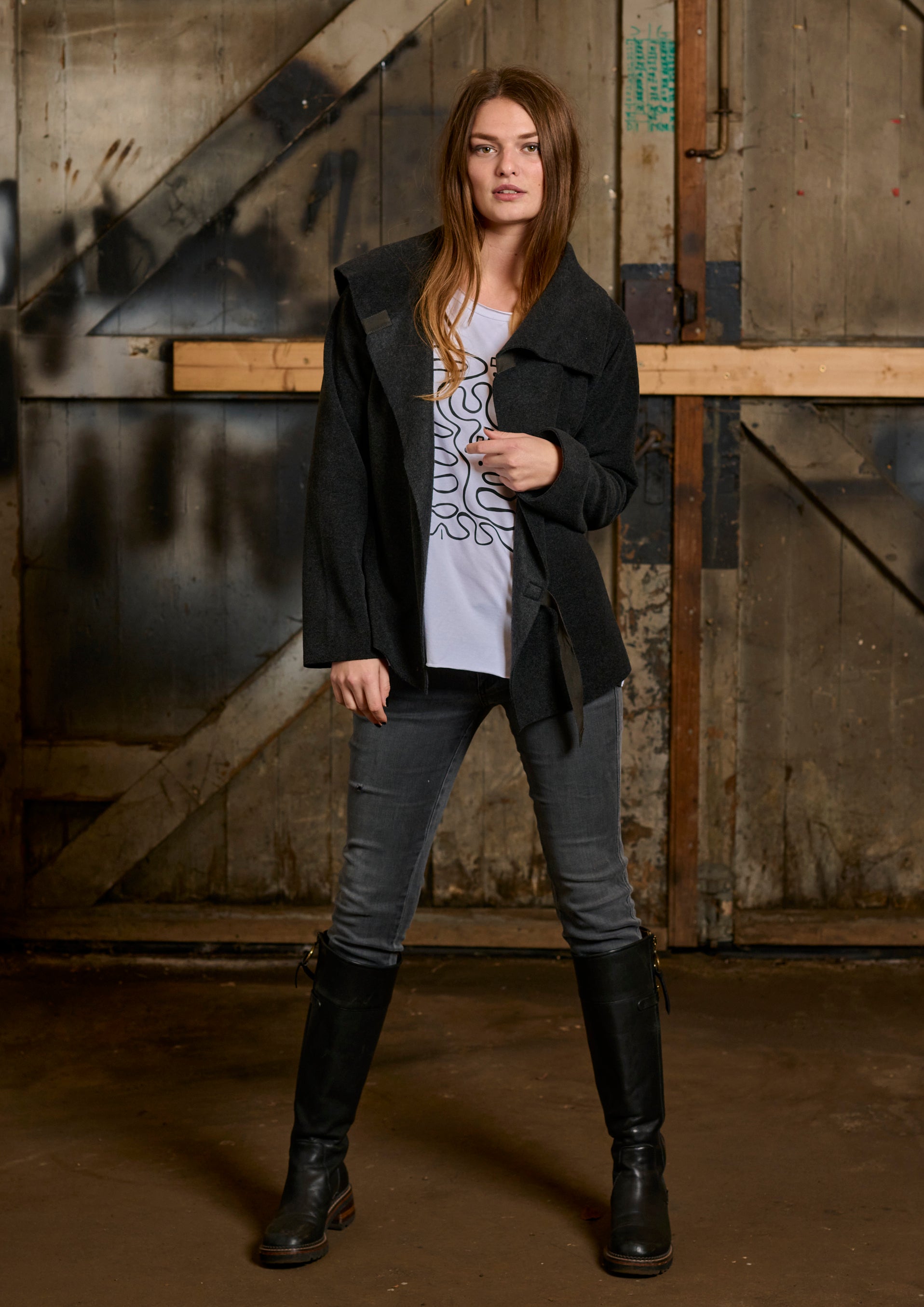 HENRIETTE STEFFENSEN COPENHAGEN FLEECE SLÅ OM CARDIGAN - 7146 CARDIGANS SOFT BLACK 914