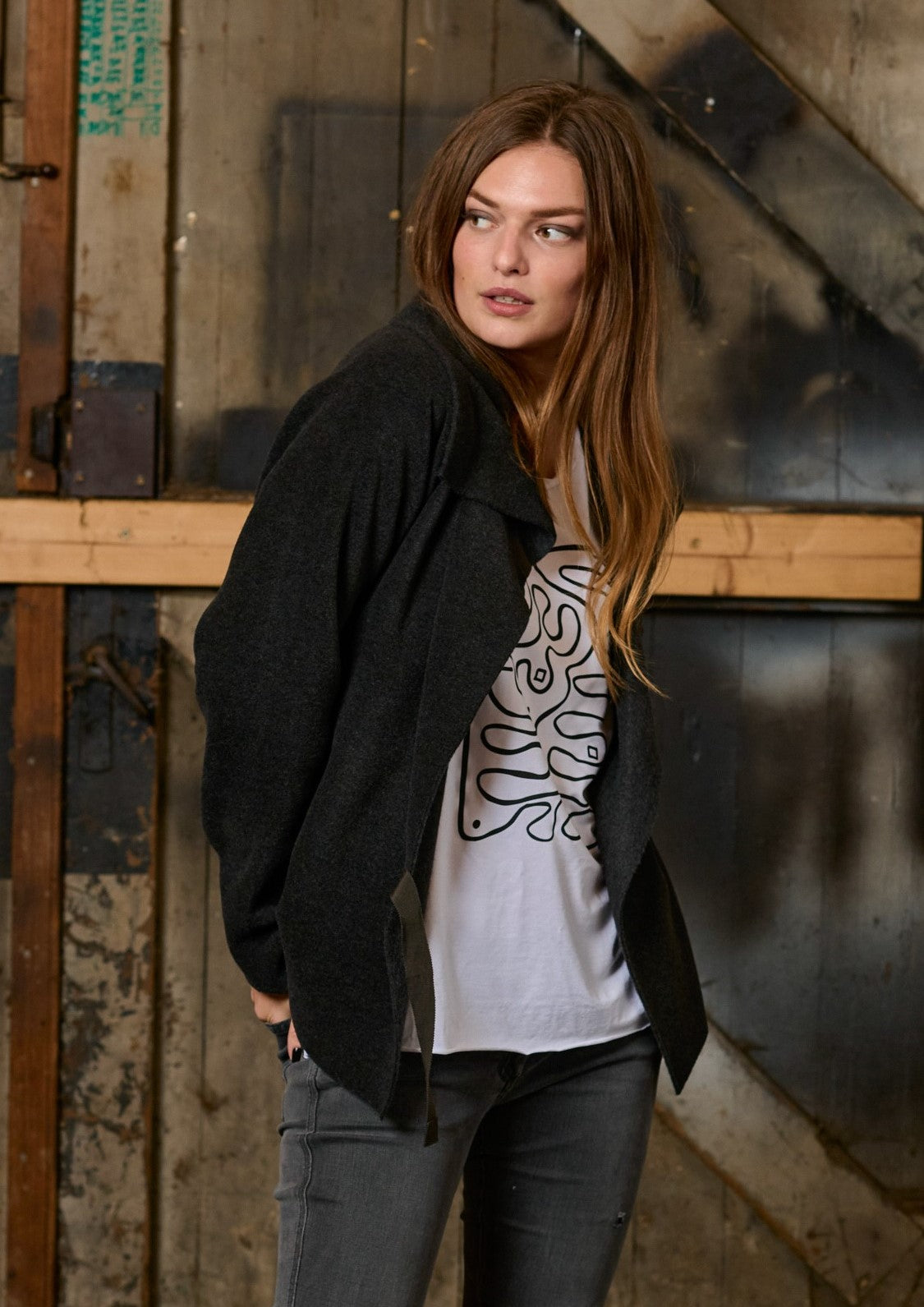 HENRIETTE STEFFENSEN COPENHAGEN FLEECE SLÅ OM CARDIGAN - 7146 CARDIGANS SOFT BLACK 914