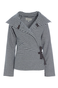 FLEECE SLÅ OM CARDIGAN - 7146 - STRIPES B&W
