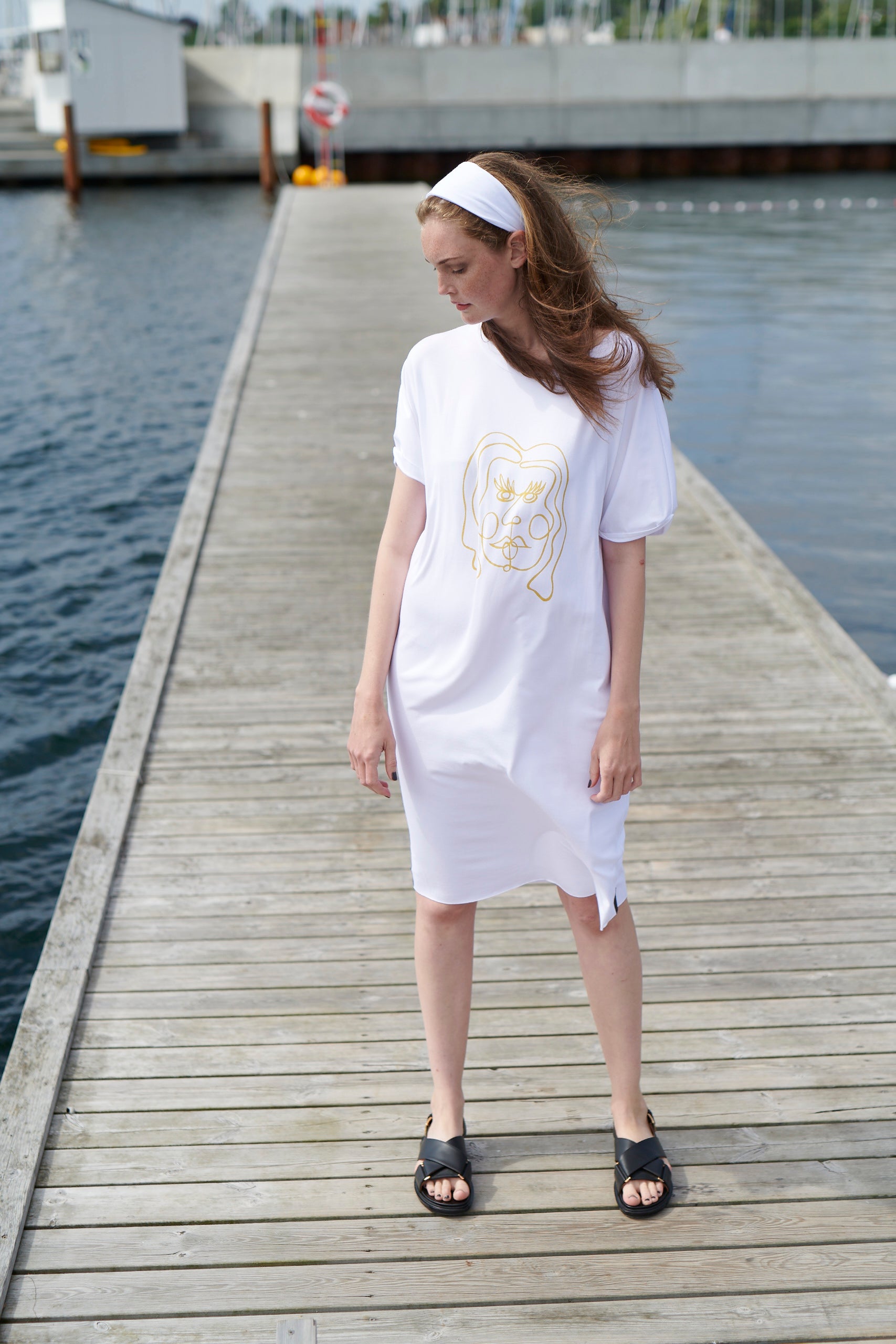 HENRIETTE STEFFENSEN COPENHAGEN KJOLE GULT PRINT - 98037P KJOLER WHITE 816