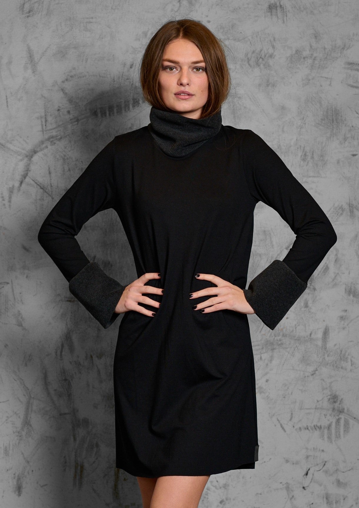 HENRIETTE STEFFENSEN COPENHAGEN KJOLE MED HØJ HALS - 8021MIX KJOLER BLACK/SOFT BLACK 923