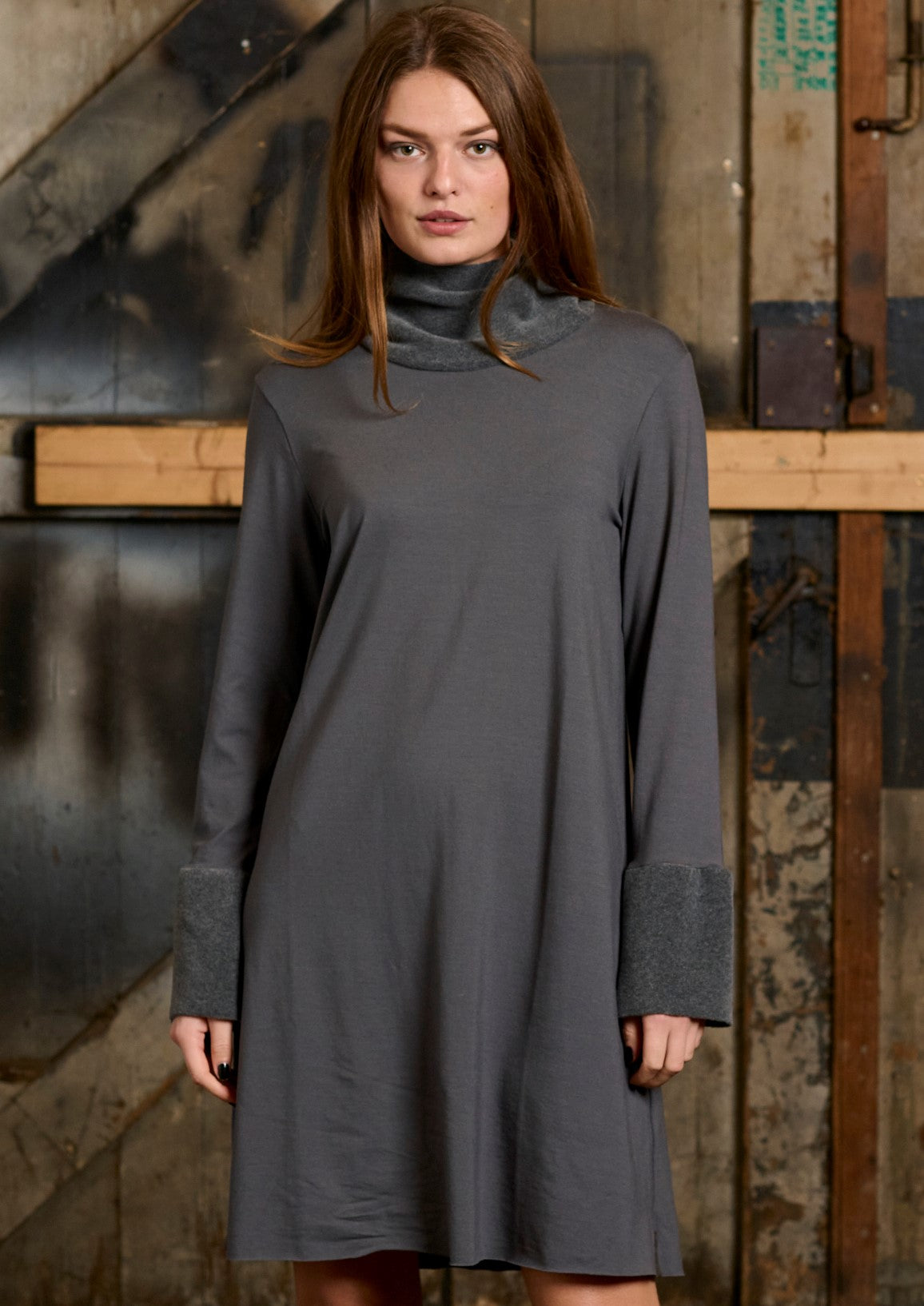 HENRIETTE STEFFENSEN COPENHAGEN KJOLE MED HØJ HALS - 8021MIX KJOLER GREY/GREY 649