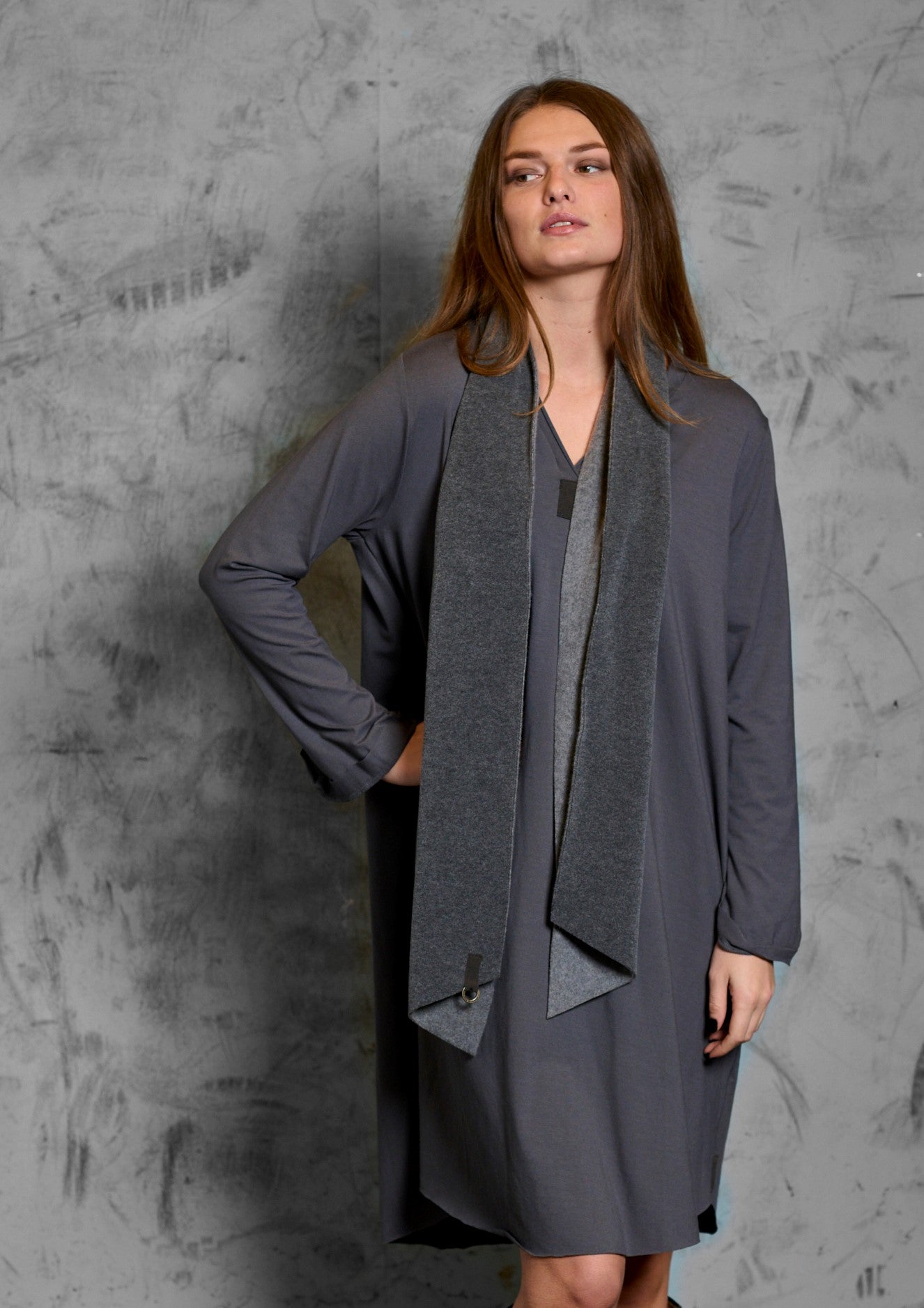 HENRIETTE STEFFENSEN COPENHAGEN KJOLE M/TØRKLÆDE - 8042MIX KJOLER GREY/GREY 649