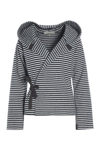 KLASSISK FLEECE SLÅ OM CARDIGAN - 1009 - STRIPES B&W