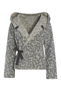 KLASSISK FLEECE SLÅ OM CARDIGAN - 1009P - LEOPARD grey