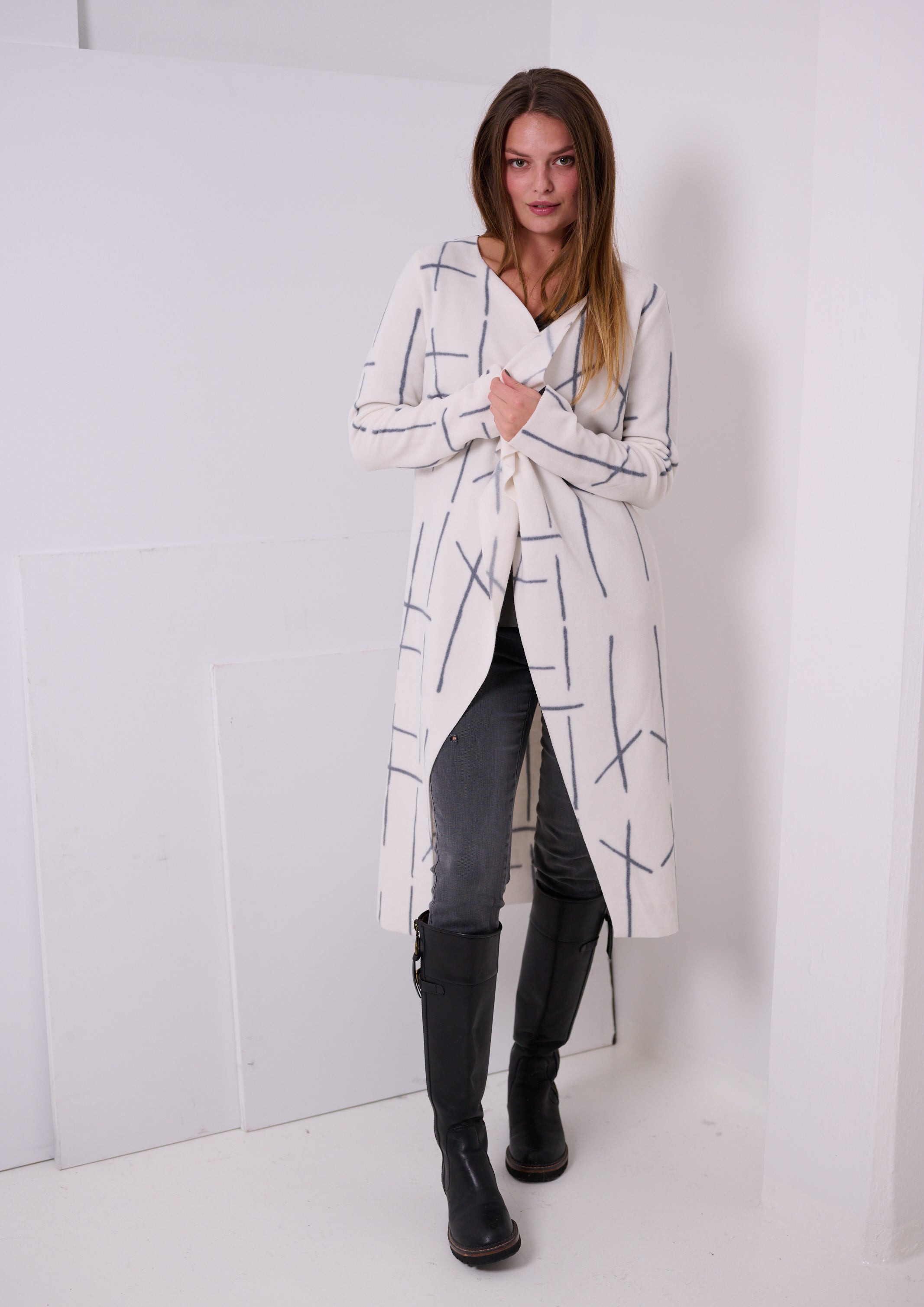 HENRIETTE STEFFENSEN COPENHAGEN LANG CARDIGAN - 7114P CARDIGANS CHECK PRINT 112
