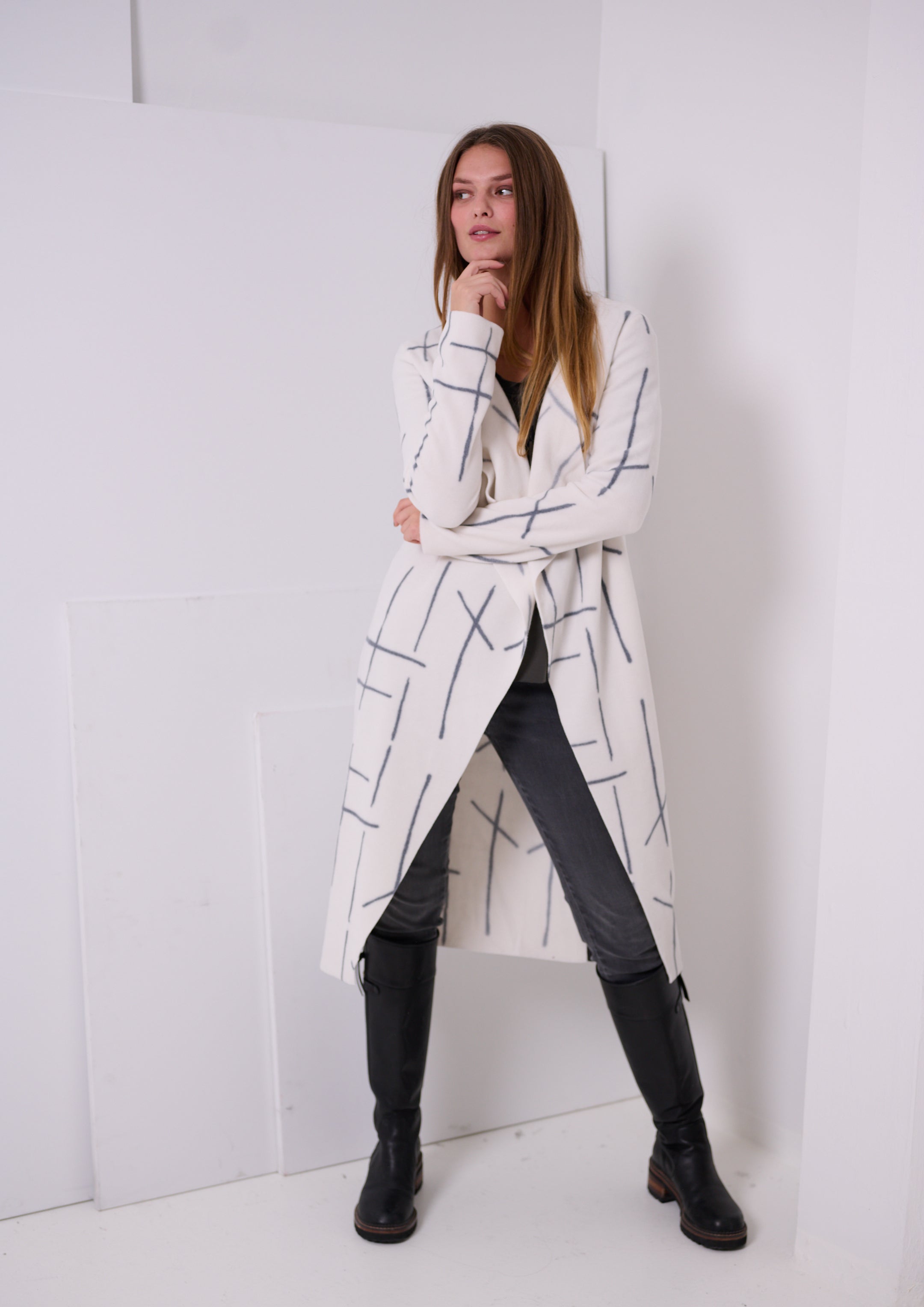 HENRIETTE STEFFENSEN COPENHAGEN LANG CARDIGAN - 7114P CARDIGANS CHECK PRINT 112
