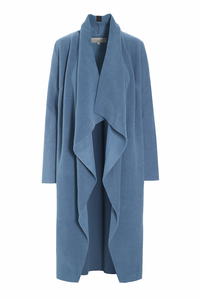 HENRIETTE STEFFENSEN COPENHAGEN LANG CARDIGAN M / "VANDFALD" - 7131 CARDIGANS DUSTY BLUE 794