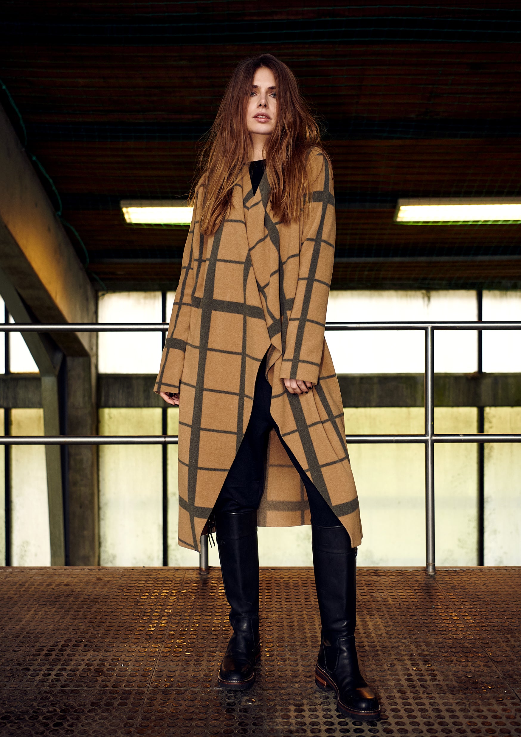 HENRIETTE STEFFENSEN COPENHAGEN LANG CARDIGAN M / "VANDFALD" - 7131P CARDIGANS CLAN CHECK 114