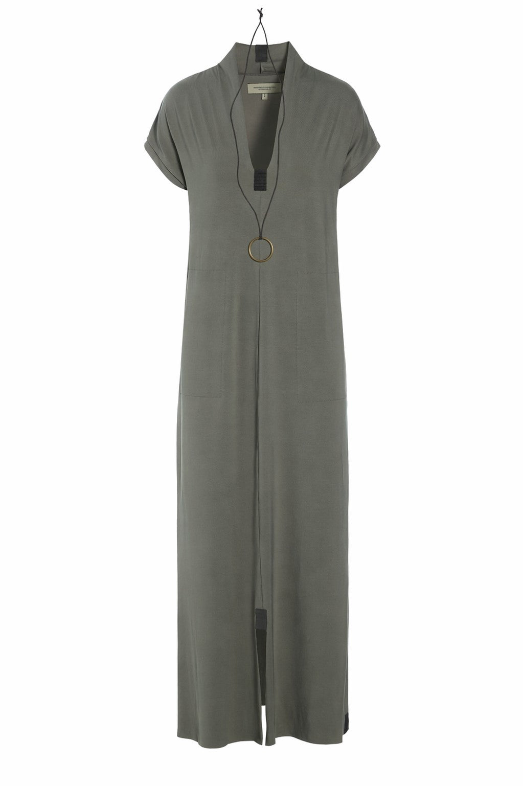 HENRIETTE STEFFENSEN COPENHAGEN LANG KJOLE V-HALS - 98067 KJOLER DUSTY GREEN 609