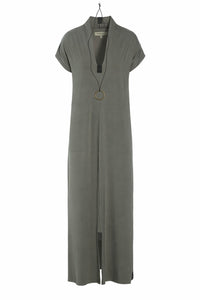 LANG KJOLE V-HALS - 98067 - DUSTY GREEN