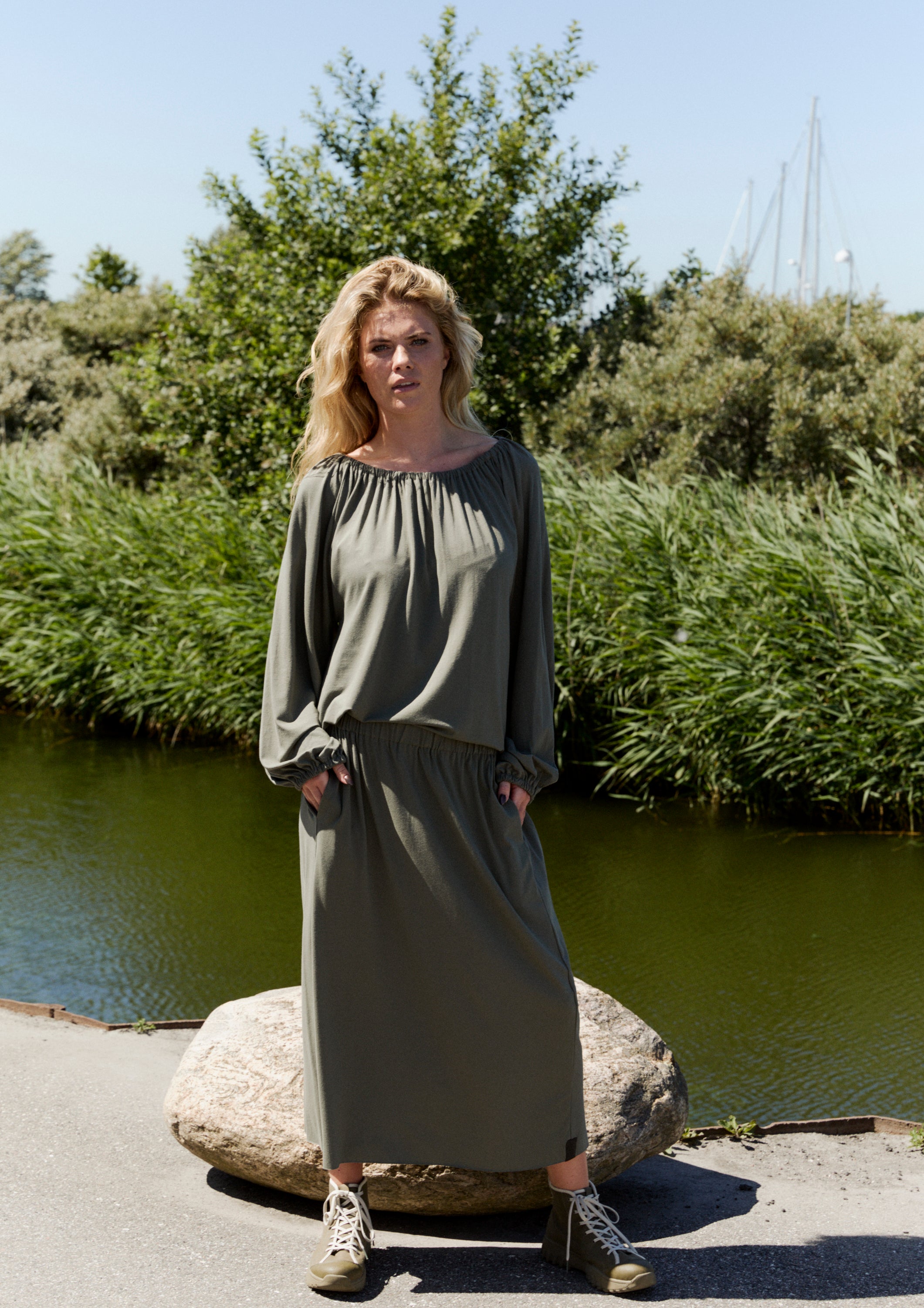 HENRIETTE STEFFENSEN COPENHAGEN NEDERDEL M/ LOMMER - 98065 NEDERDELE DUSTY GREEN 609