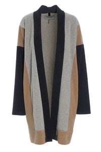 NO WASTE CARDIGAN - 7141 - SOFT BLACK/CAMEL/SAND