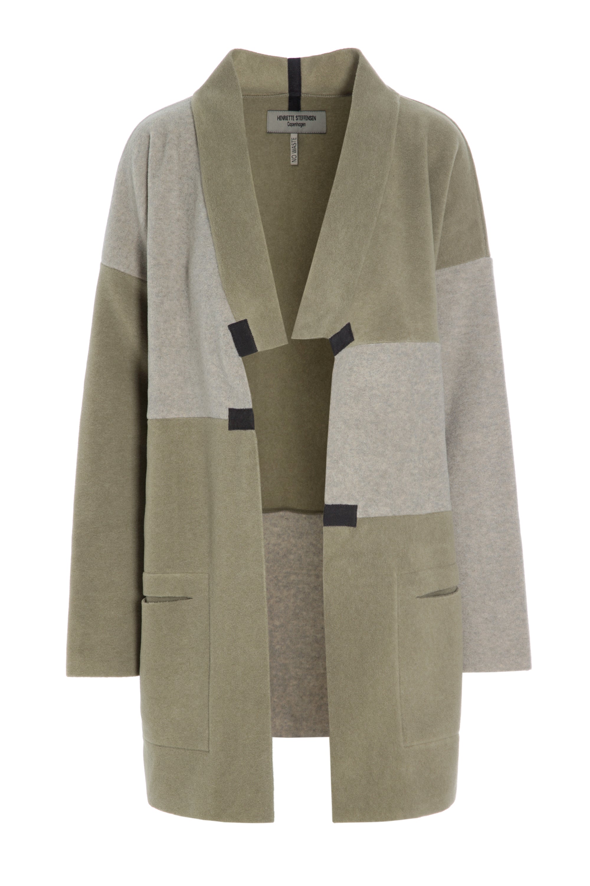 HENRIETTE STEFFENSEN COPENHAGEN NO WASTE CARDIGAN MED V-UDSKÆRING - 7127 CARDIGANS OLIVE/SAND 612