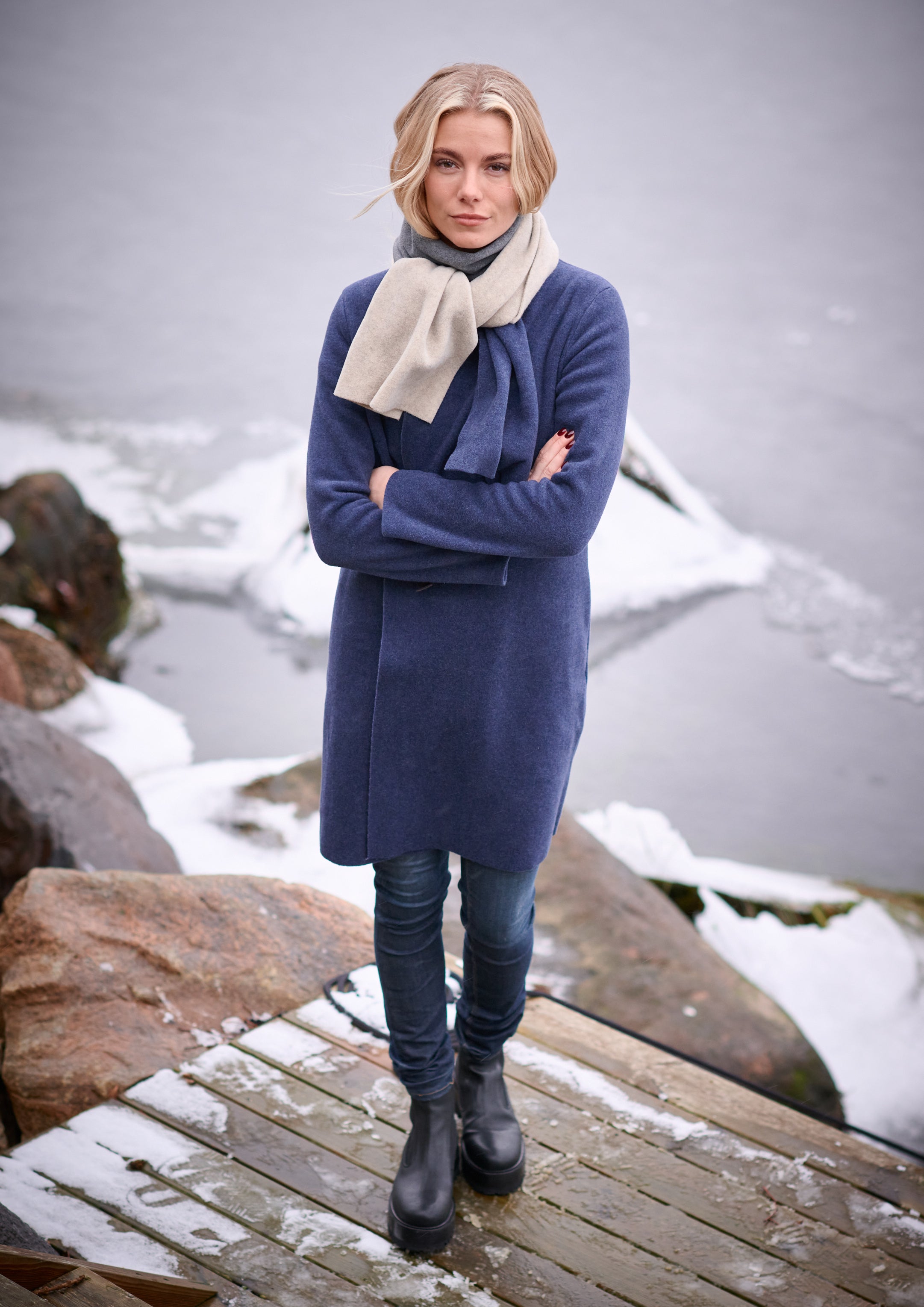 HENRIETTE STEFFENSEN COPENHAGEN NO WASTE TØRKLÆDE - 4063NW SCARFS DENIM/SAND/GREY 688