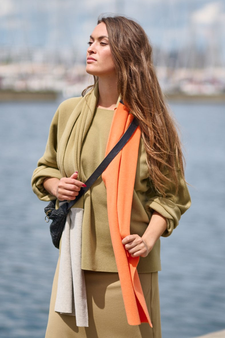 HENRIETTE STEFFENSEN COPENHAGEN NO WASTE TØRKLÆDE - 4063NW SCARFS OLIVE/SAND/ORANGE 462