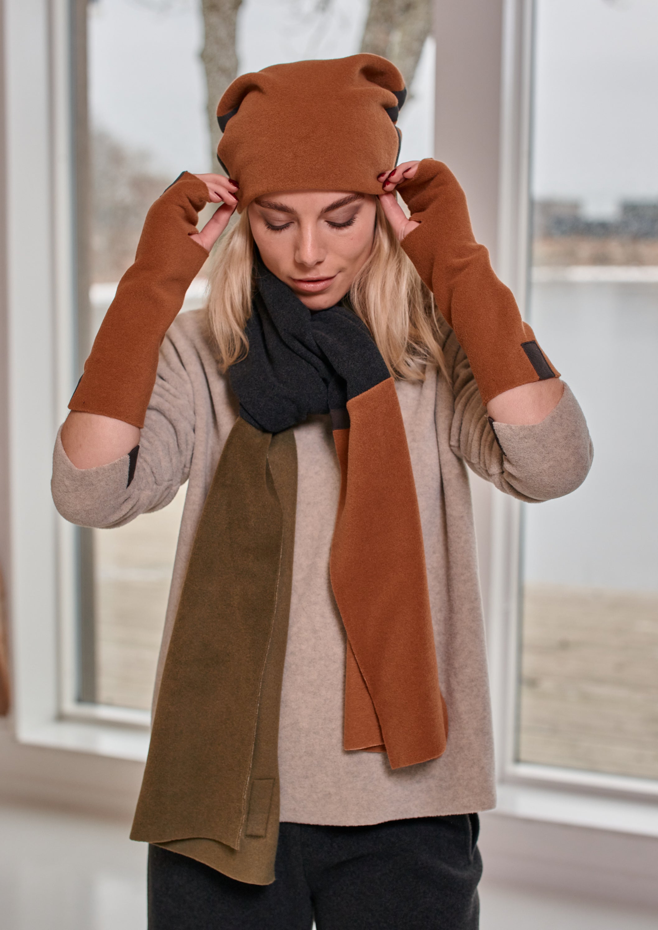 HENRIETTE STEFFENSEN COPENHAGEN NO WASTE TØRKLÆDE - 4063NW SCARFS RUST/SOFT BLACK/MOSS 689
