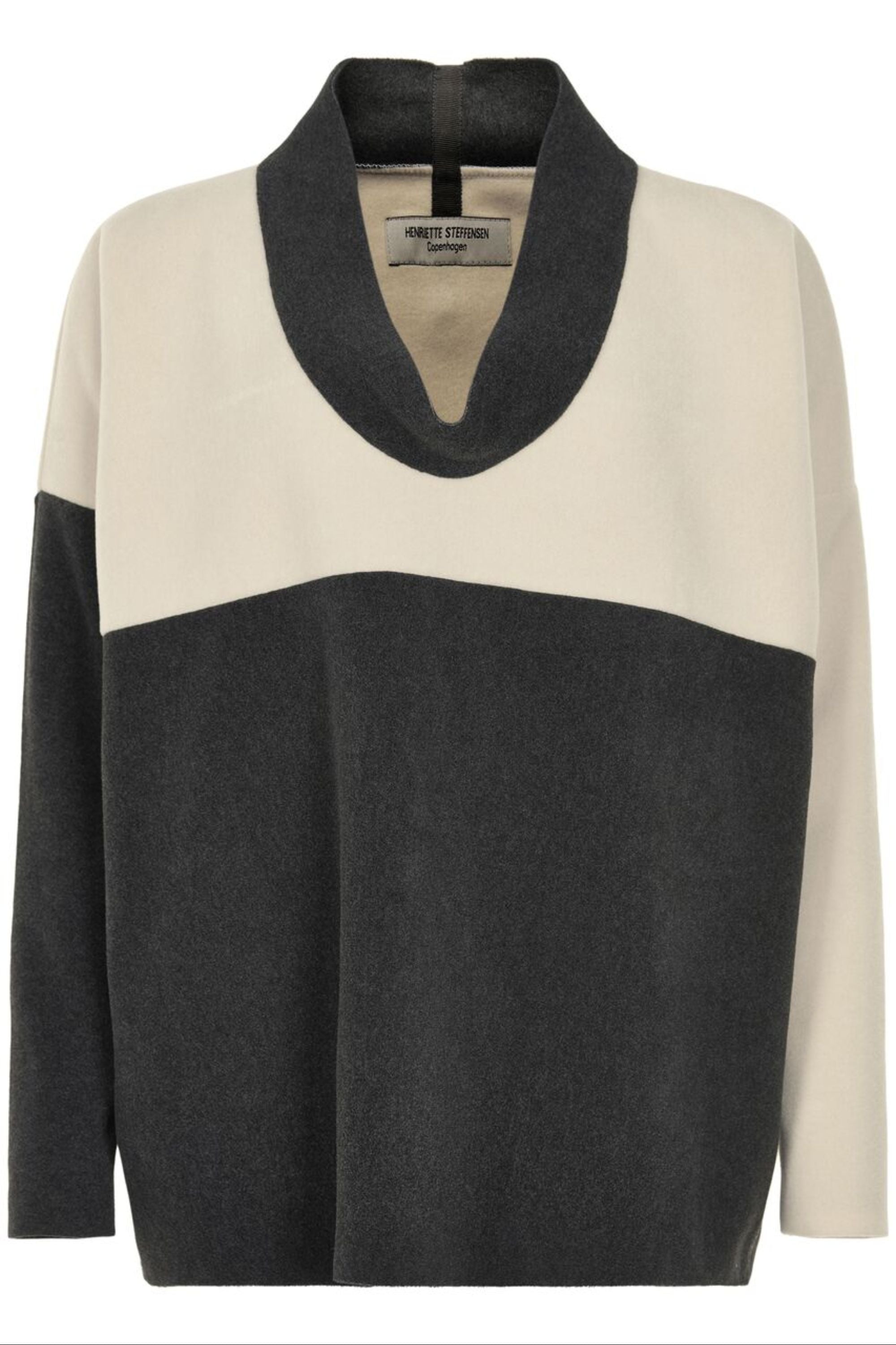 HENRIETTE STEFFENSEN COPENHAGEN NW SWEATER MED KRAVE- 1314 SWEATERS fleece SOFT BLACK/WINTER WHITE 918