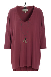 OVERSIZED BLUSE V-HALS - 96078 - BORDEAUX
