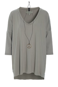 OVERSIZED BLUSE V-HALS - 96078 - ELEPHANT